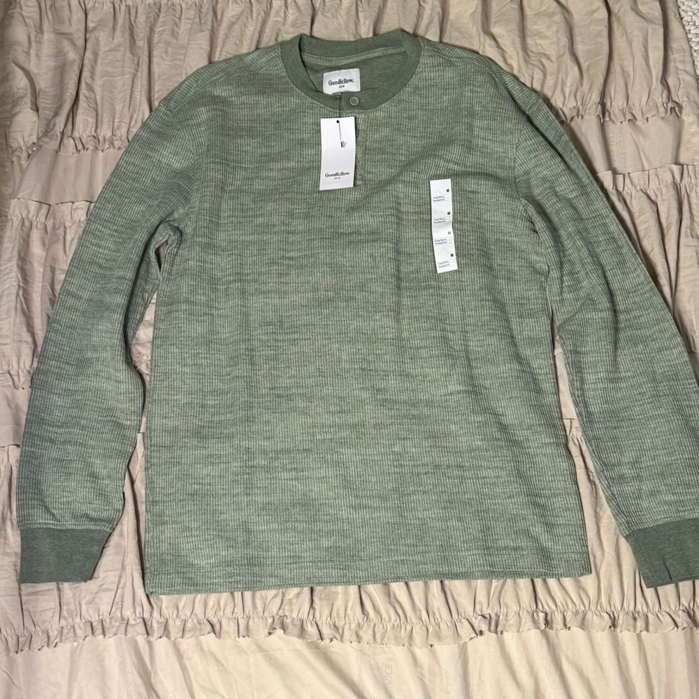 Men's Long Sleeve Textured Henley T-Shirt - Goodfellow & Co Sage Green M
